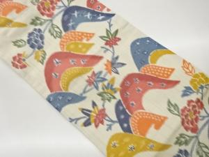 変わり山並みに花葉・紅葉模様織出し名古屋帯